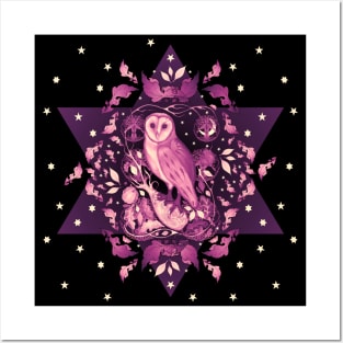 Starry Indigo Sepia Barn Owl Posters and Art